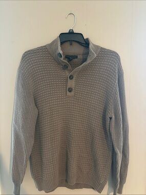 Men's Textured Crewneck Button Pullover Sweater - Taupe